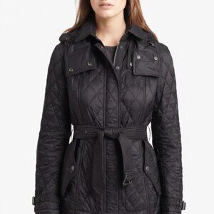 Burberry London Finsbridge Belted Quilted hooded Jacket Sz M EXCELLENT CONDITION
